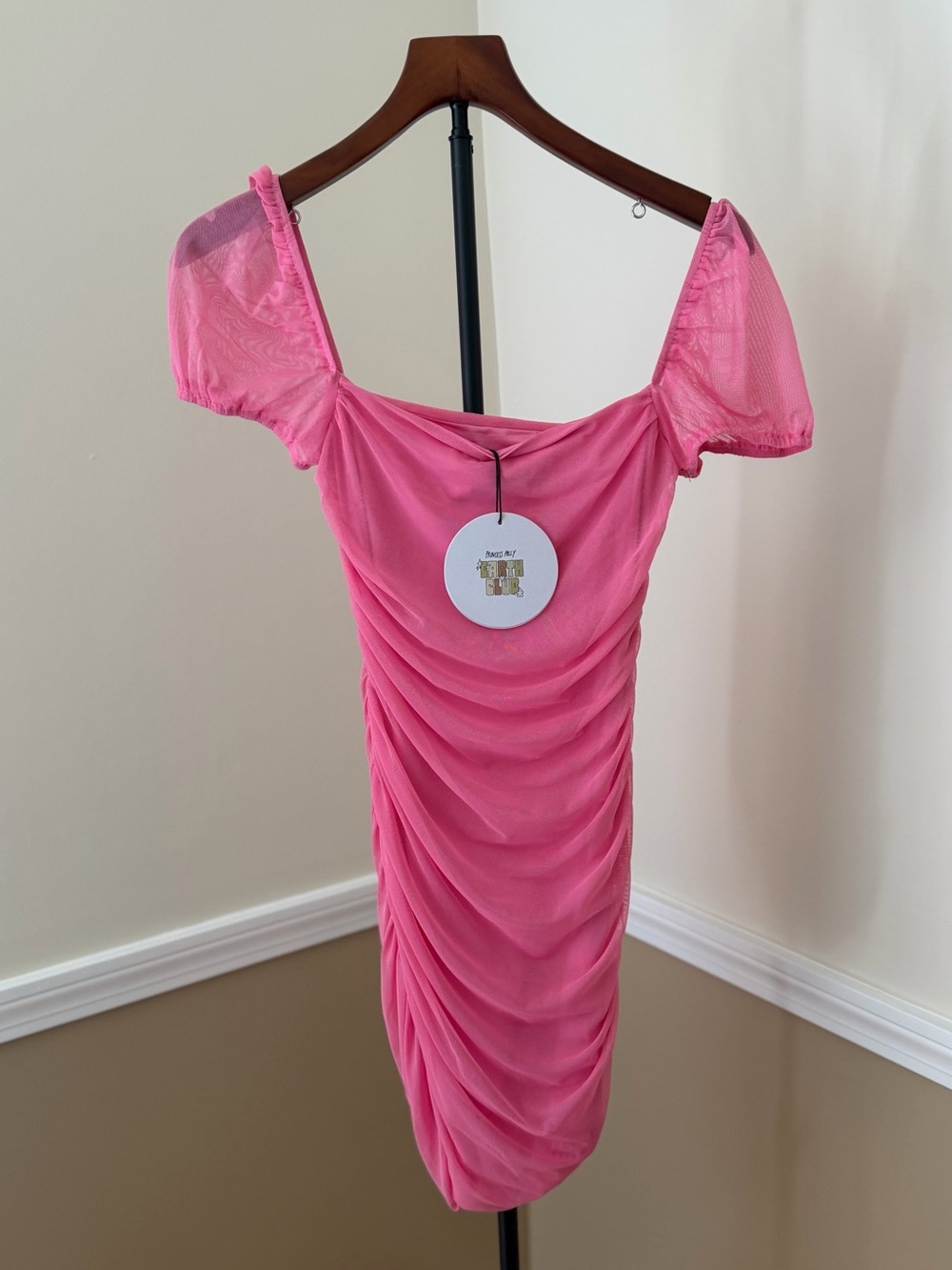 Princess Polly Hot Pink Ruched Mesh Mini Dress